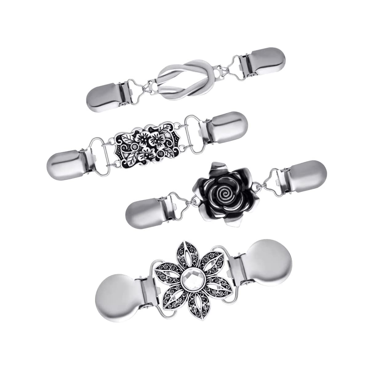 SANNIDHI 4pcs Sweater Shawl Clips Set Vintage Metal Cardigan Collar Clips Flower Pattern Shirt Dress Clips Brooch for Women Girls SANNIDHI 4pcs Sweater Shawl Clips Set Vintage Metal Cardigan Collar Clips Flower Pattern Shirt Dress Clips Brooch for Women Girls